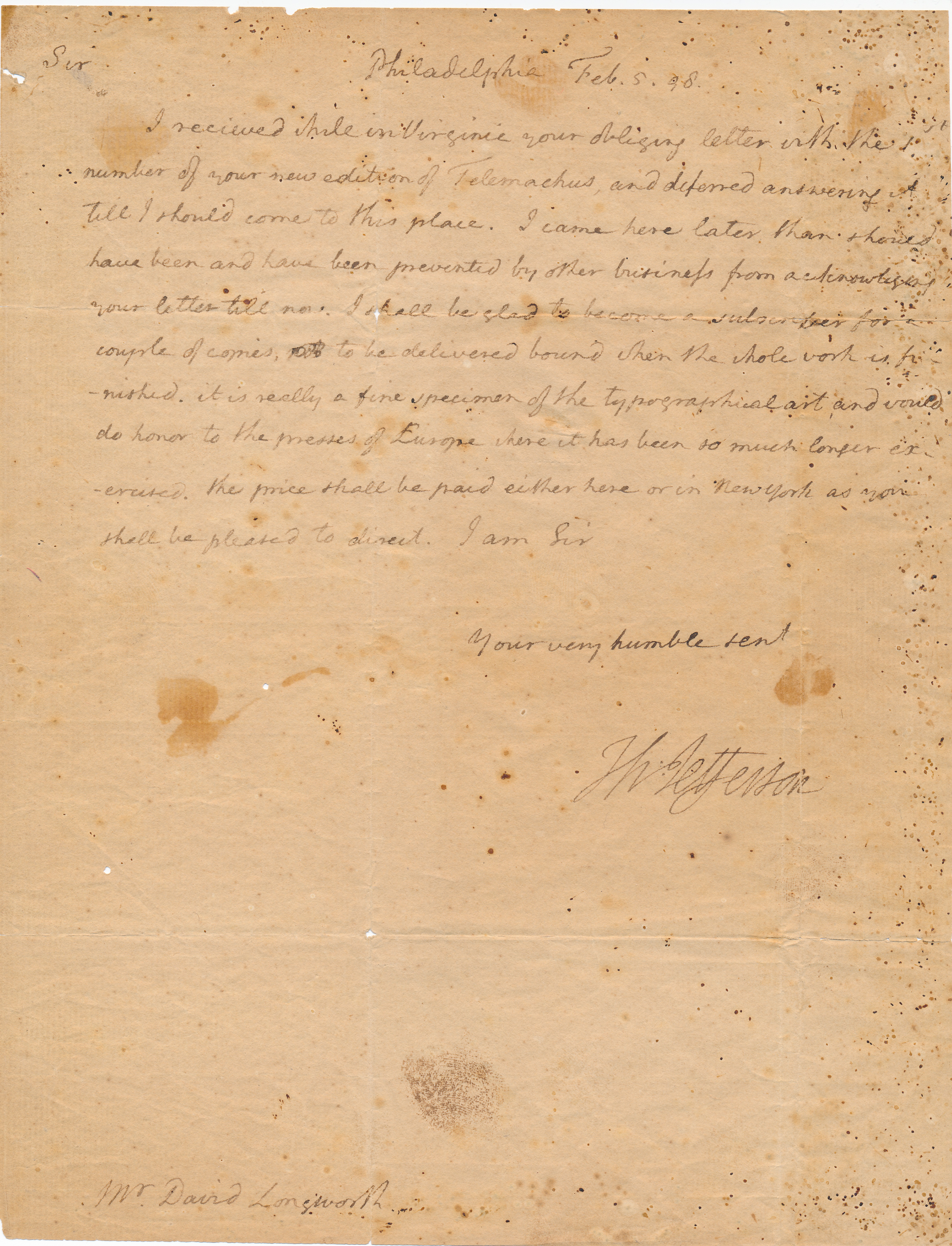 View of Jefferson's letter to Longworth